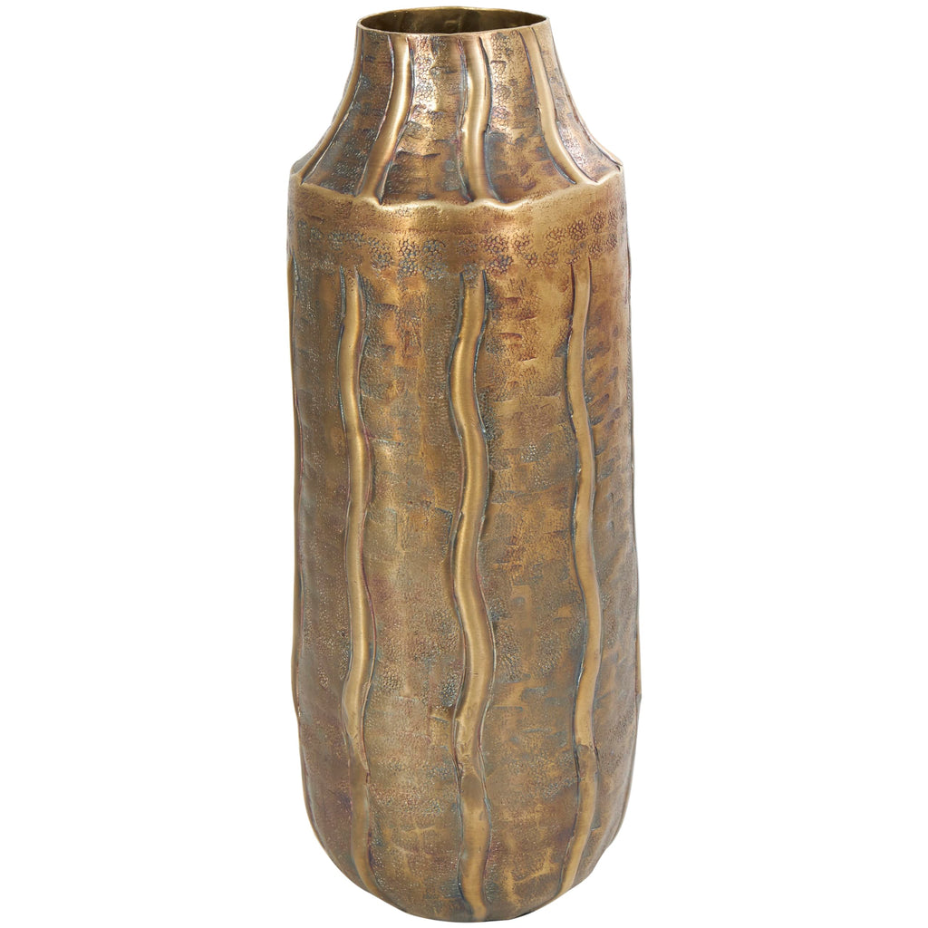 Deco 79 Metal Decorative Vase Snakeskin Inspired Centerpiece Vase with Dimensional Wavy Accents, Flower Vase for Home Decoration 6" x 6" x 14", Brass
