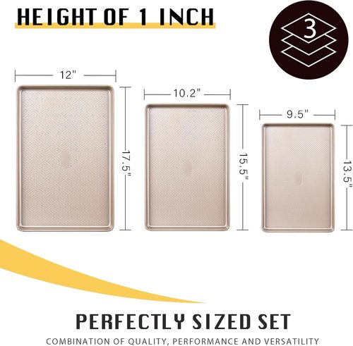 HONGBAKE Half Cookie Sheet Set - 17.5x12 Inch Baking Pan for Cookies & Jelly Rolls