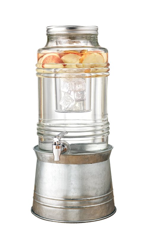 Circleware Breeze Glass Beverage Drink Dispenser with Stand Metal Base which Transforms to Metal Ice Bucket and Metal Lid + Fruit Infuser + Chrome Finished Spigot, HUGE 2.3 Gallons
