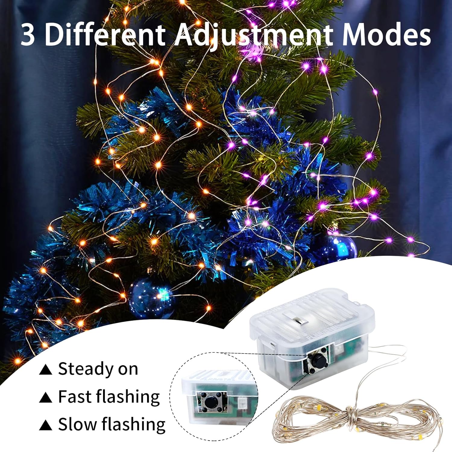 Skiennix 8 Pack Fairy Lights - 7Ft 20 LED Twinkle String Lights | Battery Operated & Waterproof for Parties, Weddings, Christmas & Valentine's Day - Orange & Purple