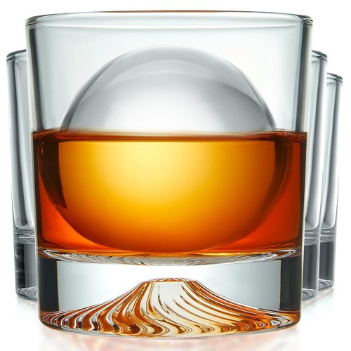 Yunjiehui Old Fashioned Whiskey Glasses Set of 4,9.5 oz Style Classic Cocktail Glasses,Bourbon Glasses，Suitable for Scotch Whiskey, Durable Lead-Free Glassware, Gifts for Men with Luxury Box (4)