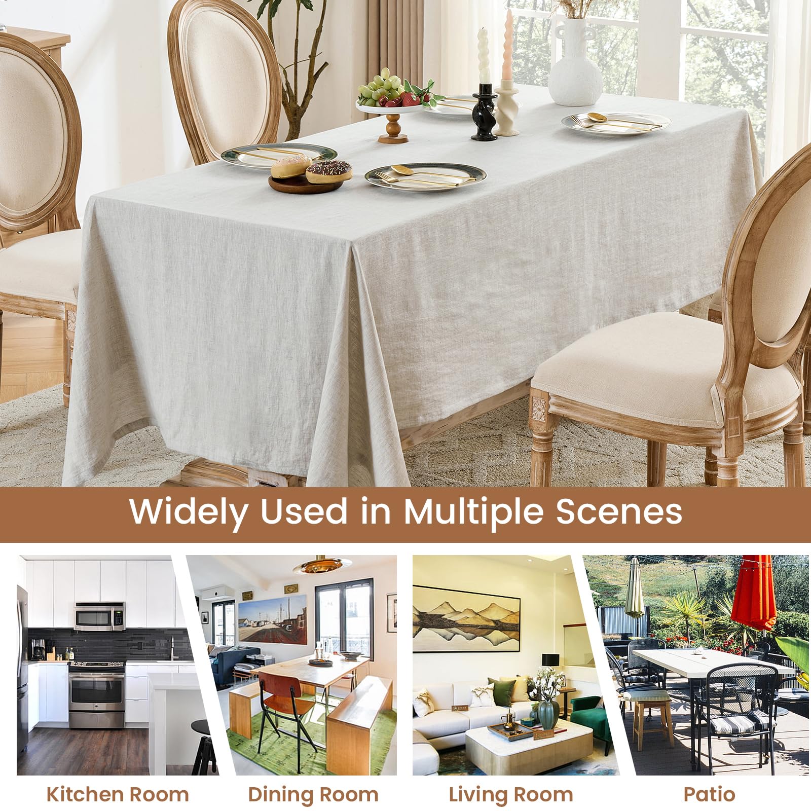 Simple&Opulence Natural Linen Tablecloth for Rectangle Tables-60×120 Inch, 100% Linen Farmhouse Tablecloth for 10-12 Seat Dining Table, Stonewashed Extra Large Tablecloth for Banquet, Dinner, Wedding