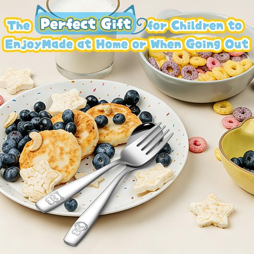 LIANYU 10 Pieces Toddler Silverware, Stainless Steel Kids Silverware Set, Metal Kid Utensils with Small Forks and Spoons, Child and Toddler Safe Flatware with Cute Pattern, Dishwasher Safe