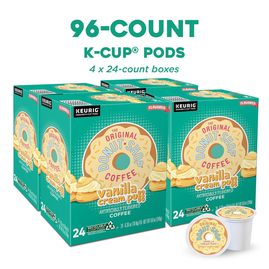 Original Donut Shop Vanilla Cream Puff Coffee - Medium Roast K-Cup Pods, 96 Count