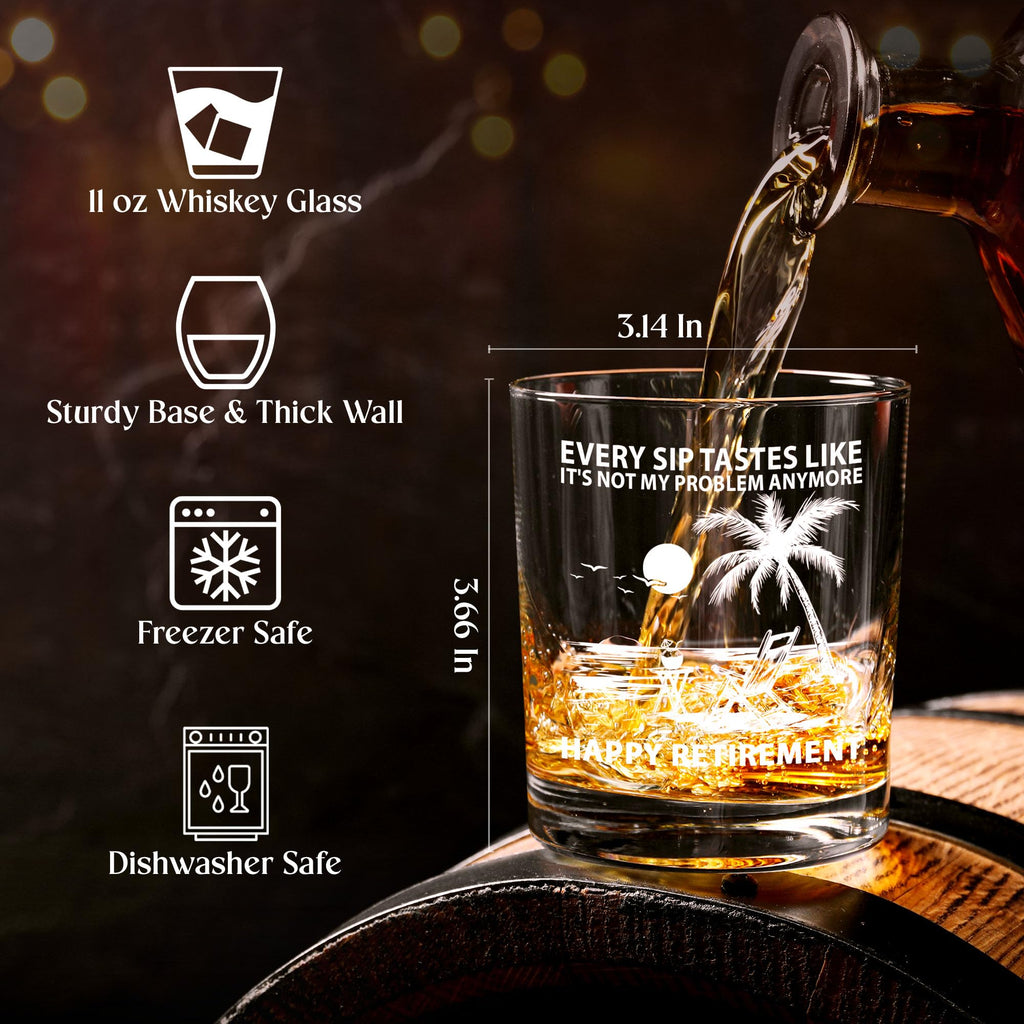 AXIARA Funny Retirement Gifts for Men Women - 11 oz Engraved Crystal Whiskey Glass - Going Away Goodbye Farewell Gifts for Coworkers Boss, Retirement Gift for Friends Dad Grandpa Woman