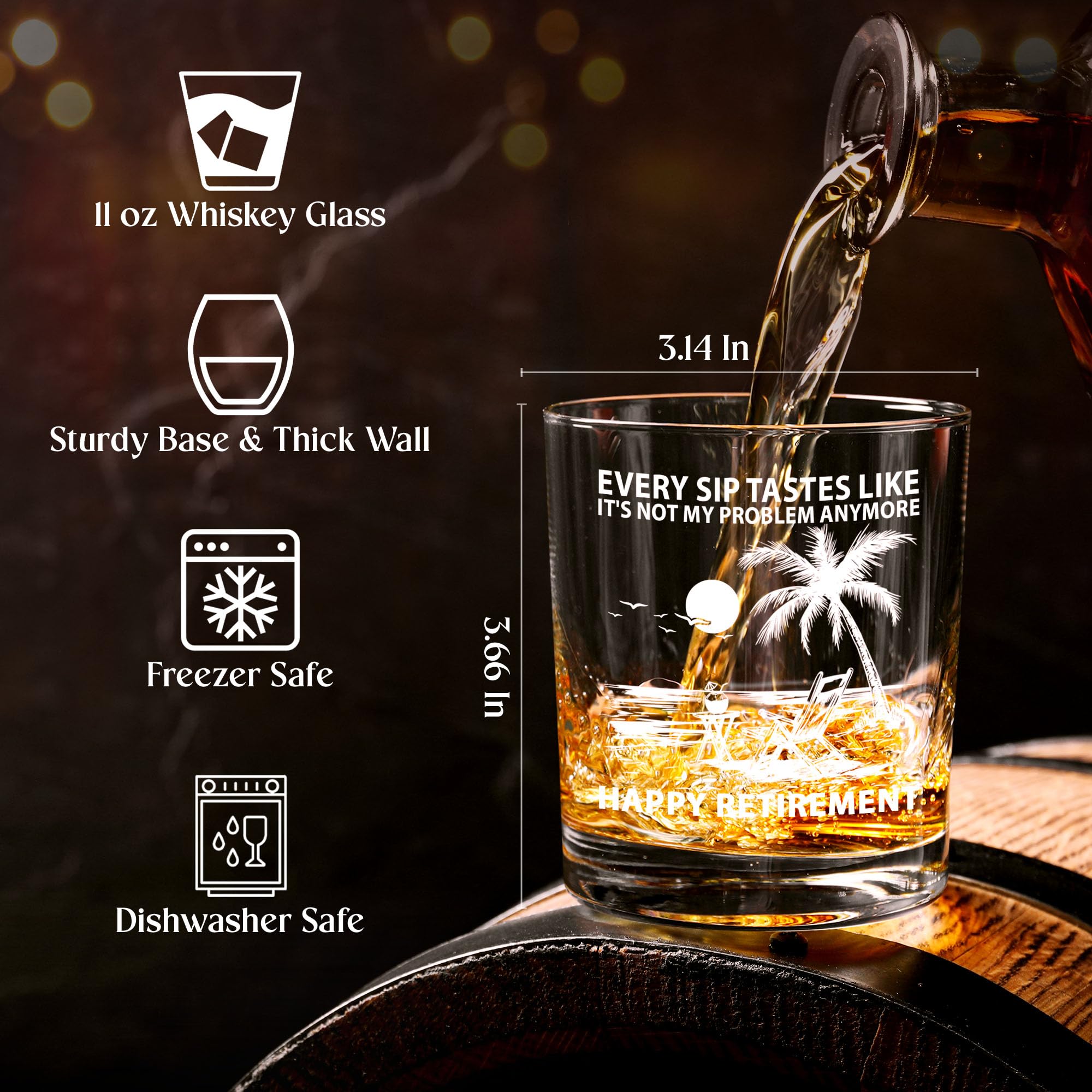 AXIARA Funny Retirement Gifts for Men Women - 11 oz Engraved Crystal Whiskey Glass - Going Away Goodbye Farewell Gifts for Coworkers Boss, Retirement Gift for Friends Dad Grandpa Woman
