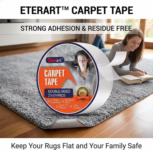 ETERART Heavy Duty Double-Sided Carpet Tape - Residue-Free, Anti-Slip Safety for Kids & Pets | 2" x 10 Yards, White