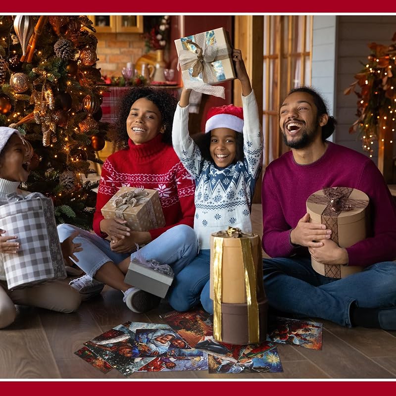 African American Christmas Cards Bulk Pack – 100 Cards with 100 Red Envelopes & 100 Stickers – 4x6 in | Variation: 100+African