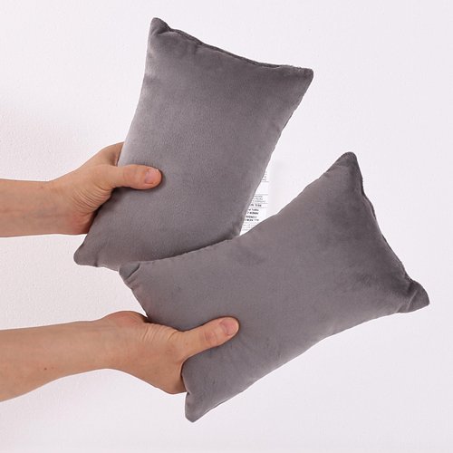 EVOLIVE Tiny Pillow, 2-Pack Gray Micromink Shell Mini Pillows, 11"x7" - Machine Washable, Lightweight, Breathable Multi-Purpose Travel Pillows for Neck, Back Support, Pet Use (Grey, 7"x11")