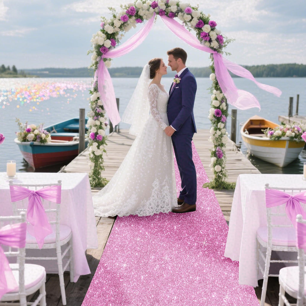 Glitter Carpet Runner for Party -200 GSM Thickness Non-Woven Fabric Runner Rug with Adhesive Tape, Hollywood Carpet for Event, Aisle Runner for Wedding Ceremony (Glitter Pink, 2.6FTx15FT)