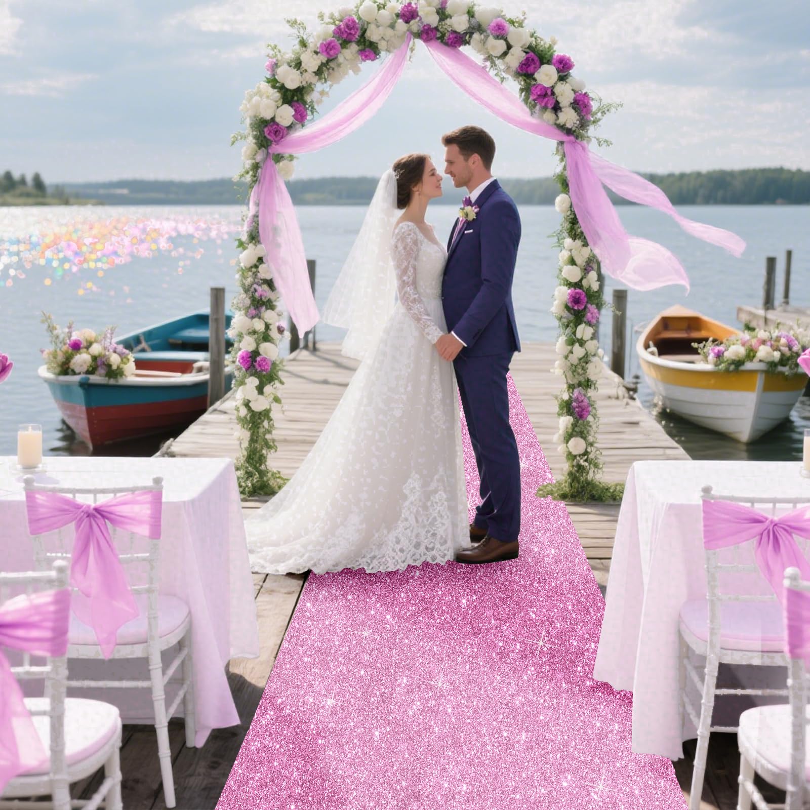 Glitter Carpet Runner for Party -200 GSM Thickness Non-Woven Fabric Runner Rug with Adhesive Tape, Hollywood Carpet for Event, Aisle Runner for Wedding Ceremony (Glitter Pink, 2.6FTx15FT)