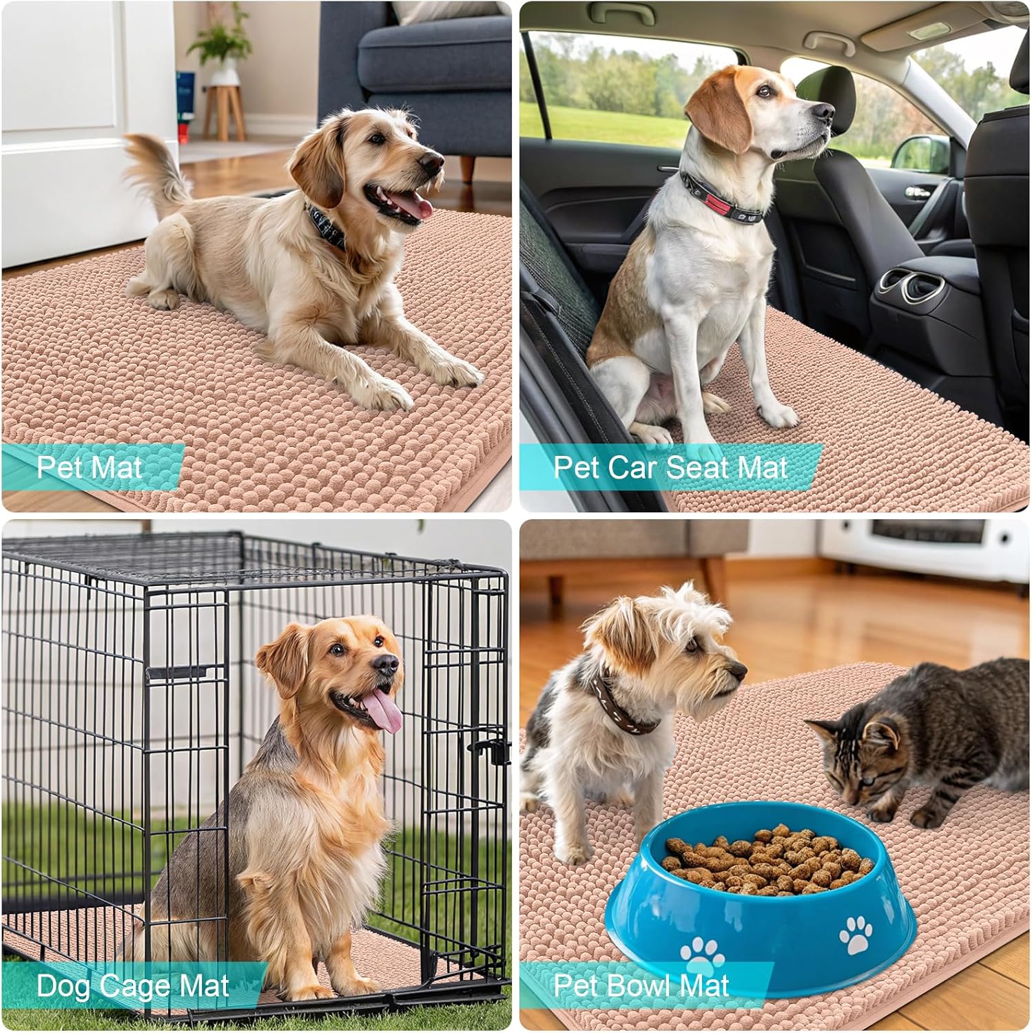 OLANLY Dog Door Mat - Absorbent Non-Slip Chenille Mat for Muddy Paws | 70x46, Quick Dry, Peach