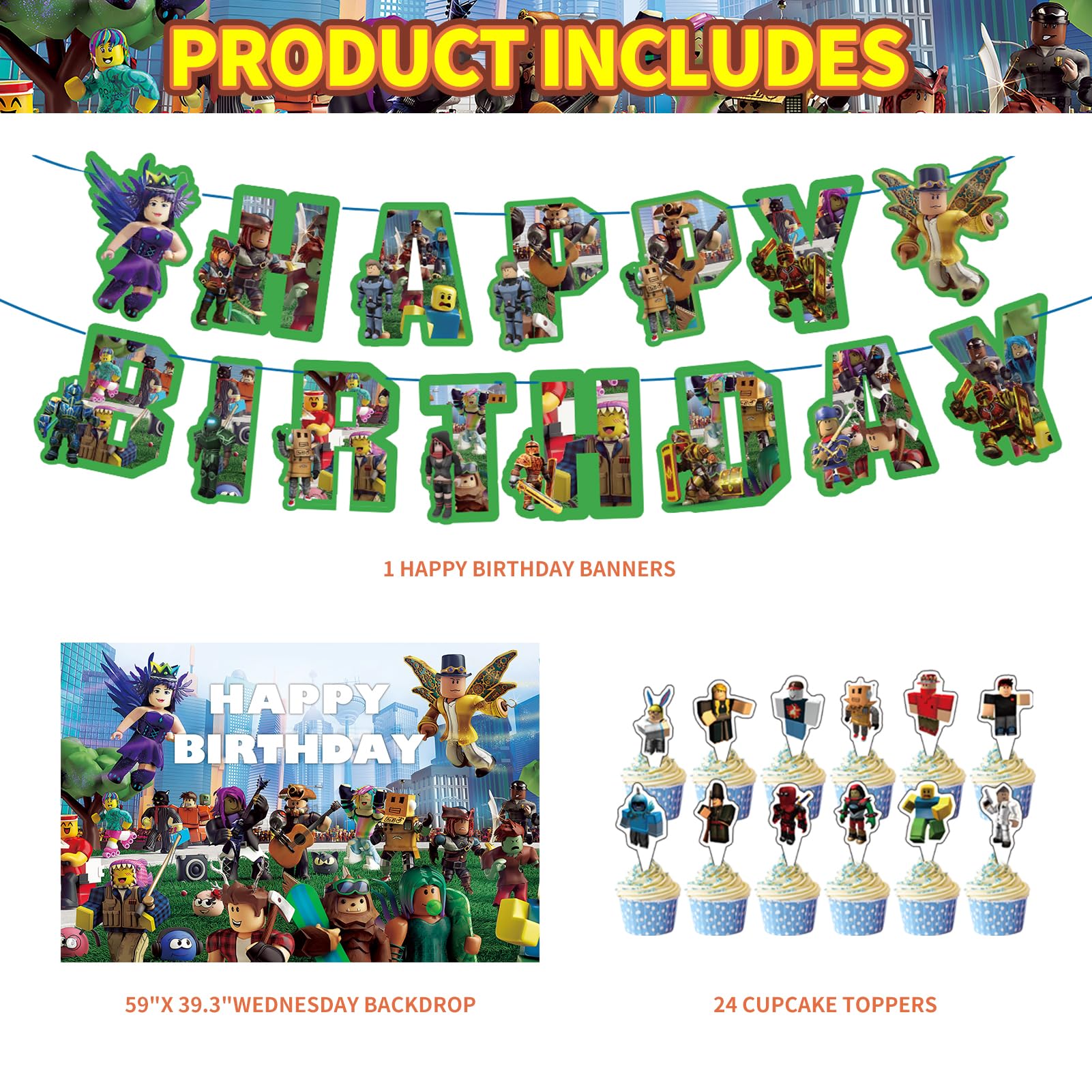 Birthday Party Decorations - Theme Children's Party Supplies Included Happy Birthday Banner, Backdrop, Hanging Swirls, Tablecloth, Cupcake Cake Toppers, Latex Balloons and Foil Balloons