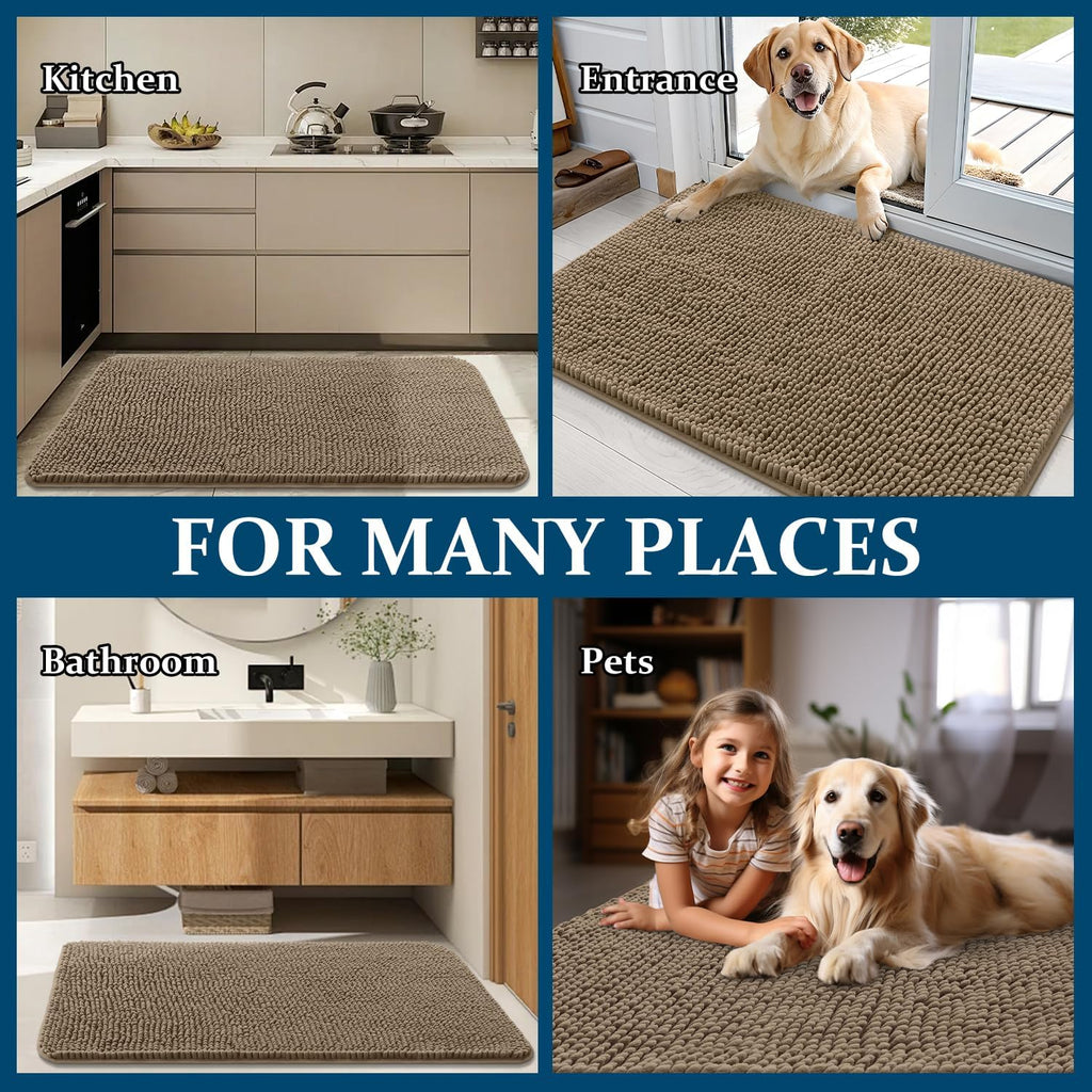 OLANLY Dog Door Mat - Absorbent Non-Slip Washable Chenille Mat for Muddy Paws | 47x20 Tan