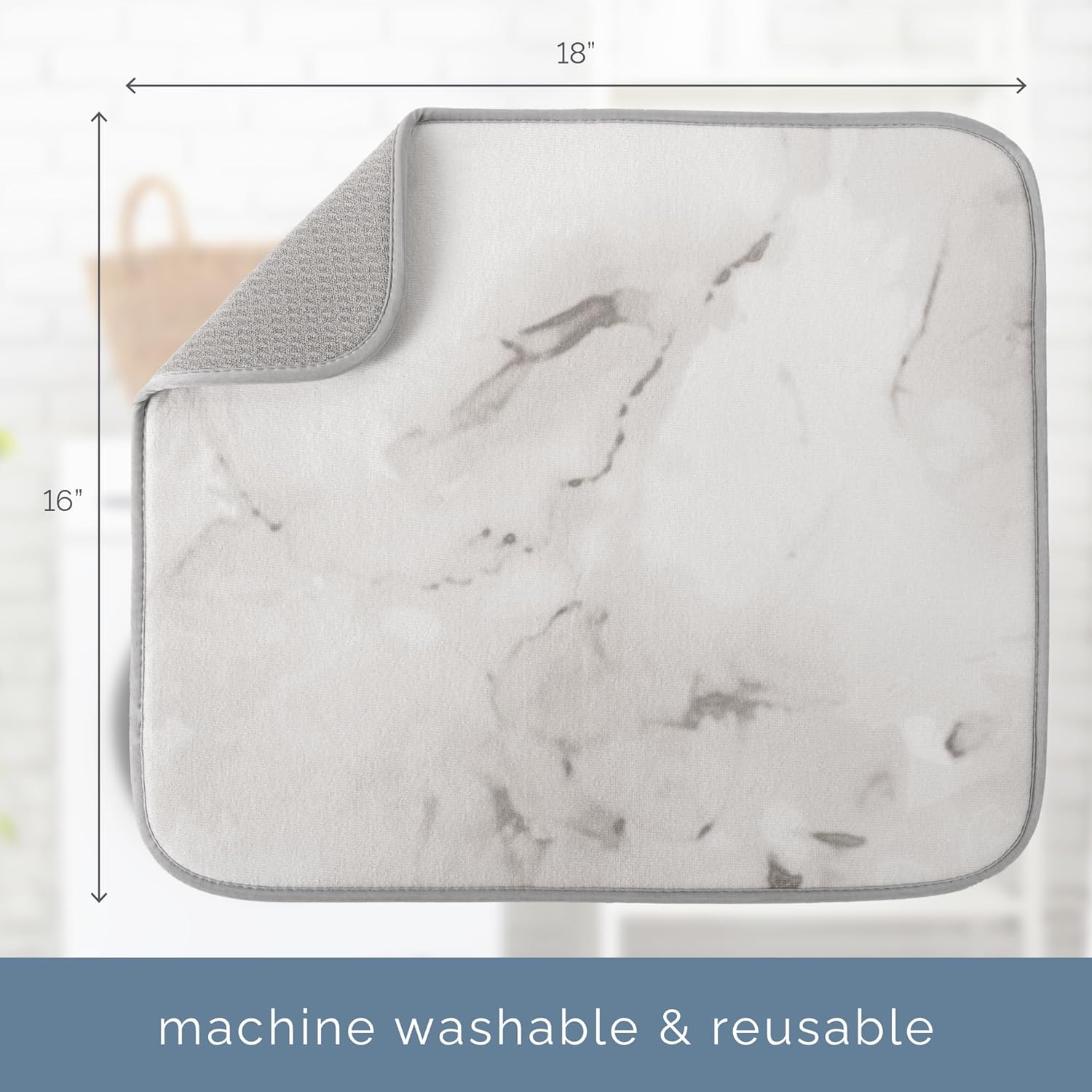 S&T INC. Dish Drying Mat - Absorbent Microfiber Kitchen Counter Pad, 16” x 18”, Large Grey Stone