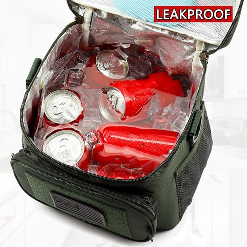 FlowFly Tactical Lunch Bag - Large Insulated Cooler Tote for Men & Women | Army Green, MOLLE/PALS Webbing