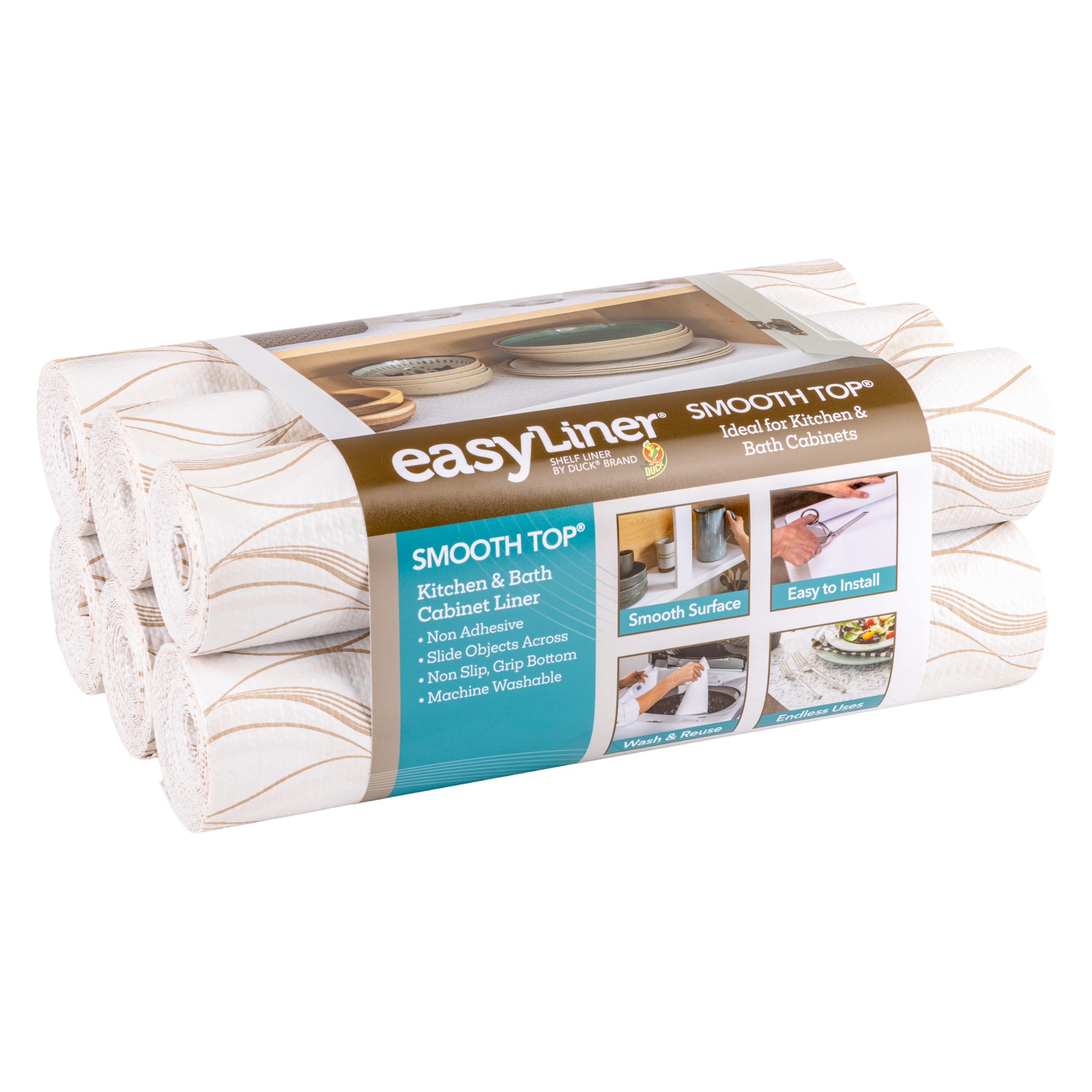 Smooth Top EasyLiner for Cabinets & Drawers, Easy to Install, Shelf Paper & Drawer Liner Non Adhesive, Non Slip Shelf Liner for Pantry, Kitchen Essentials, 12 in x 10 ft (6 Pack), 60 ft, Taupe Svelte