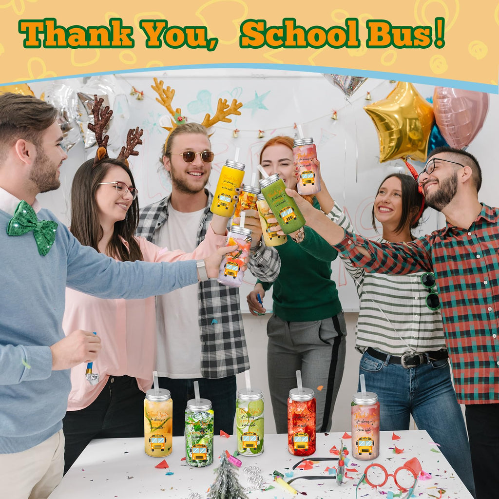 Skylety 24 Pcs School Bus Driver Gift Cup Bulk, School Bus Driver Appreciation Gifts 4 oz Plastic Cup Thank You for Always Going The Extra Mile Tumbler with Lids and Straws for Men Drivers