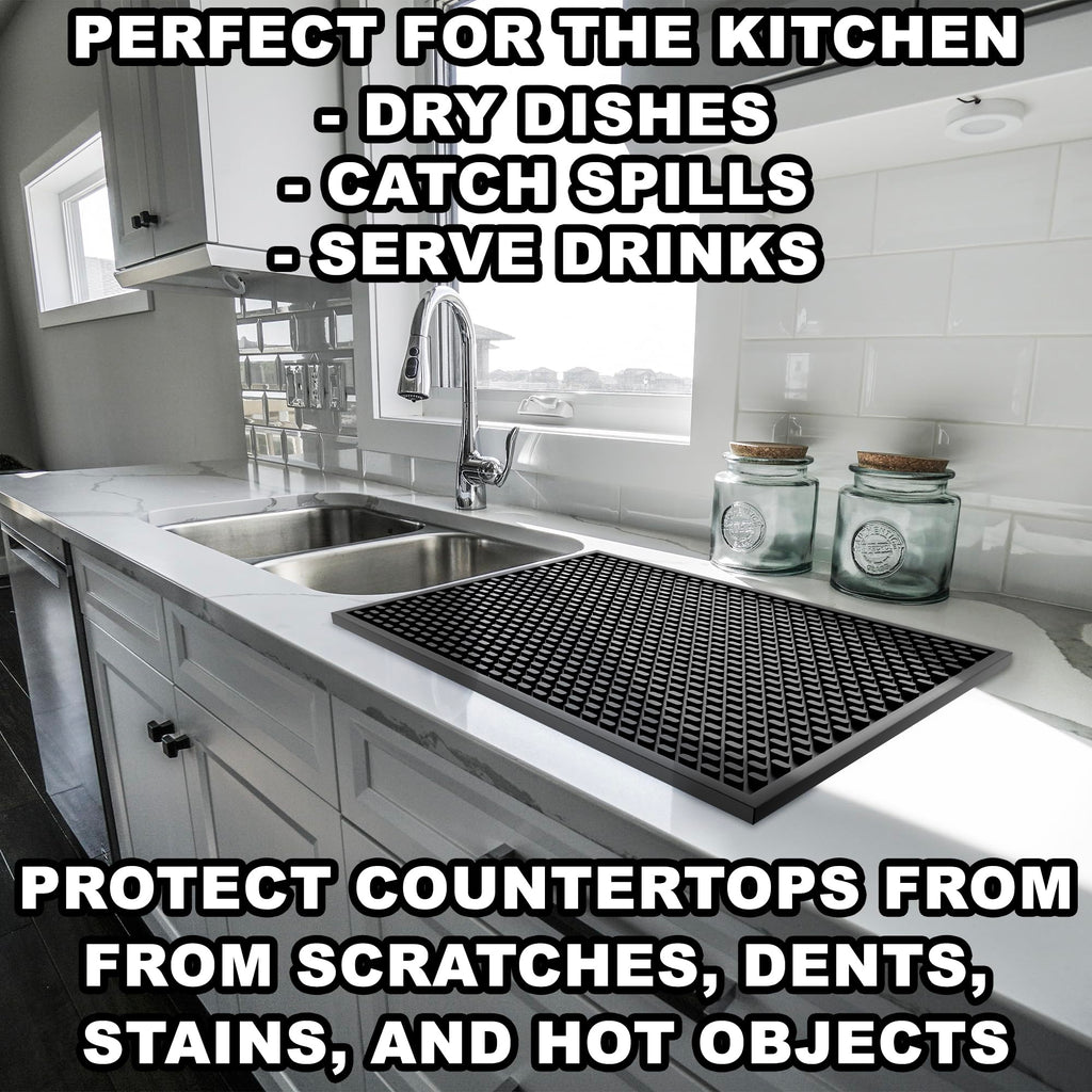 AXIESO 2 Pack Silicone Bar Mat - 1/2 Inch Thick Heat-Resistant and Food Safe Drip Mat - Spill Mats for Counter Top - Kitchen Service Mat, Coffee Bar, Restaurant - Drying Mat - 18 x 12 Inches