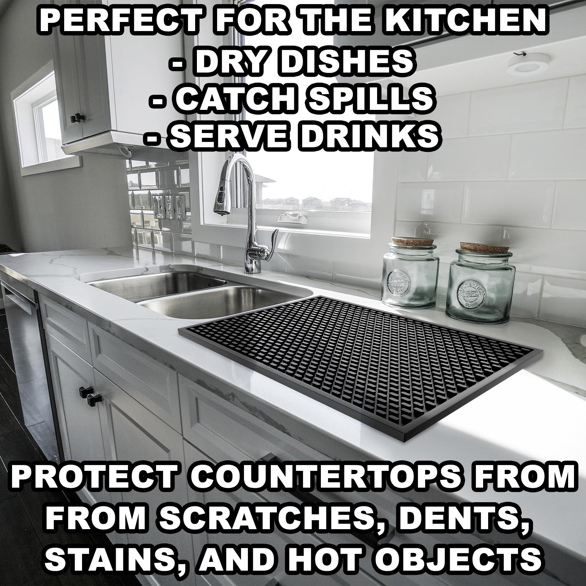 AXIESO 2 Pack Silicone Bar Mat - 1/2 Inch Thick Heat-Resistant and Food Safe Drip Mat - Spill Mats for Counter Top - Kitchen Service Mat, Coffee Bar, Restaurant - Drying Mat - 18 x 12 Inches