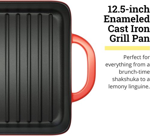 Lodge Enamel Cast Iron Grill Pan - 12.5 x 8 Inch with Dual Assist Handles - Versatile for Oven, Stove, Grill & Campfire - Red