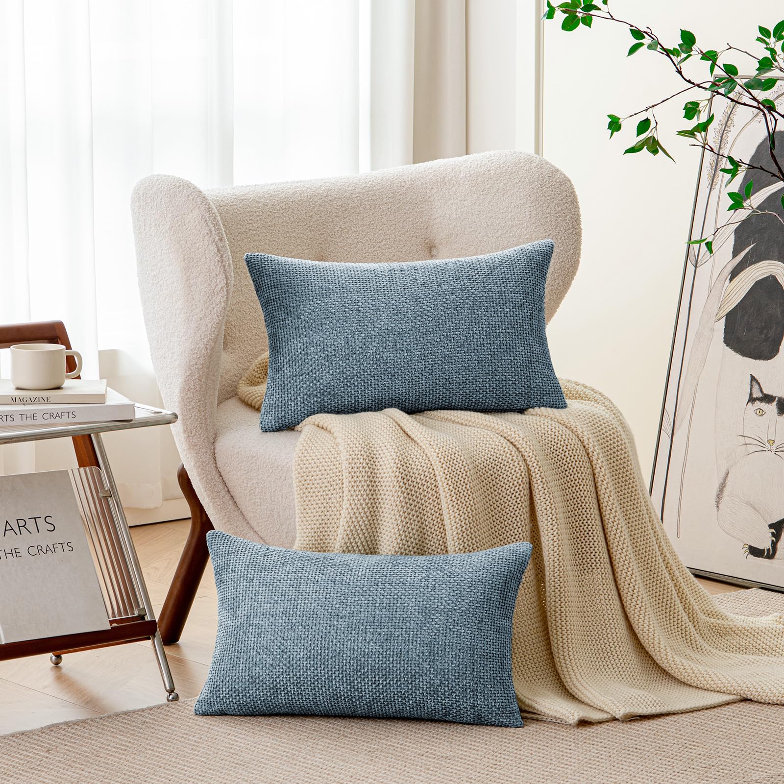 a moment Blue Chenille Throw Pillow Covers 12x20 Inch Pack of 2 Modern Decorative Throw Pillow Covers Farmhouse Cross Covers Modern Home Decor for Sofa Bedroom Living Room