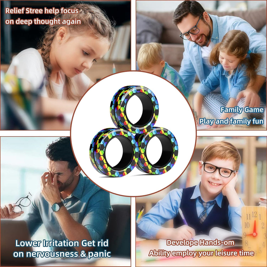 Skiennix Magnetic Fidget Rings Set - Anxiety Relief Toys for Adults & Kids | 3-Piece Spinner Pack