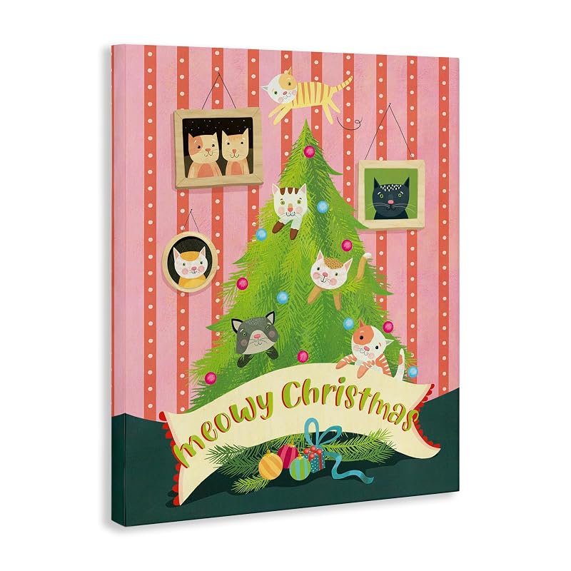 Meowy Christmas Cat Wall Art - 24 x 30 Canvas by Stupell Industries (Variation: Meowy Christmas Cat_v2+30"L x 24"W)