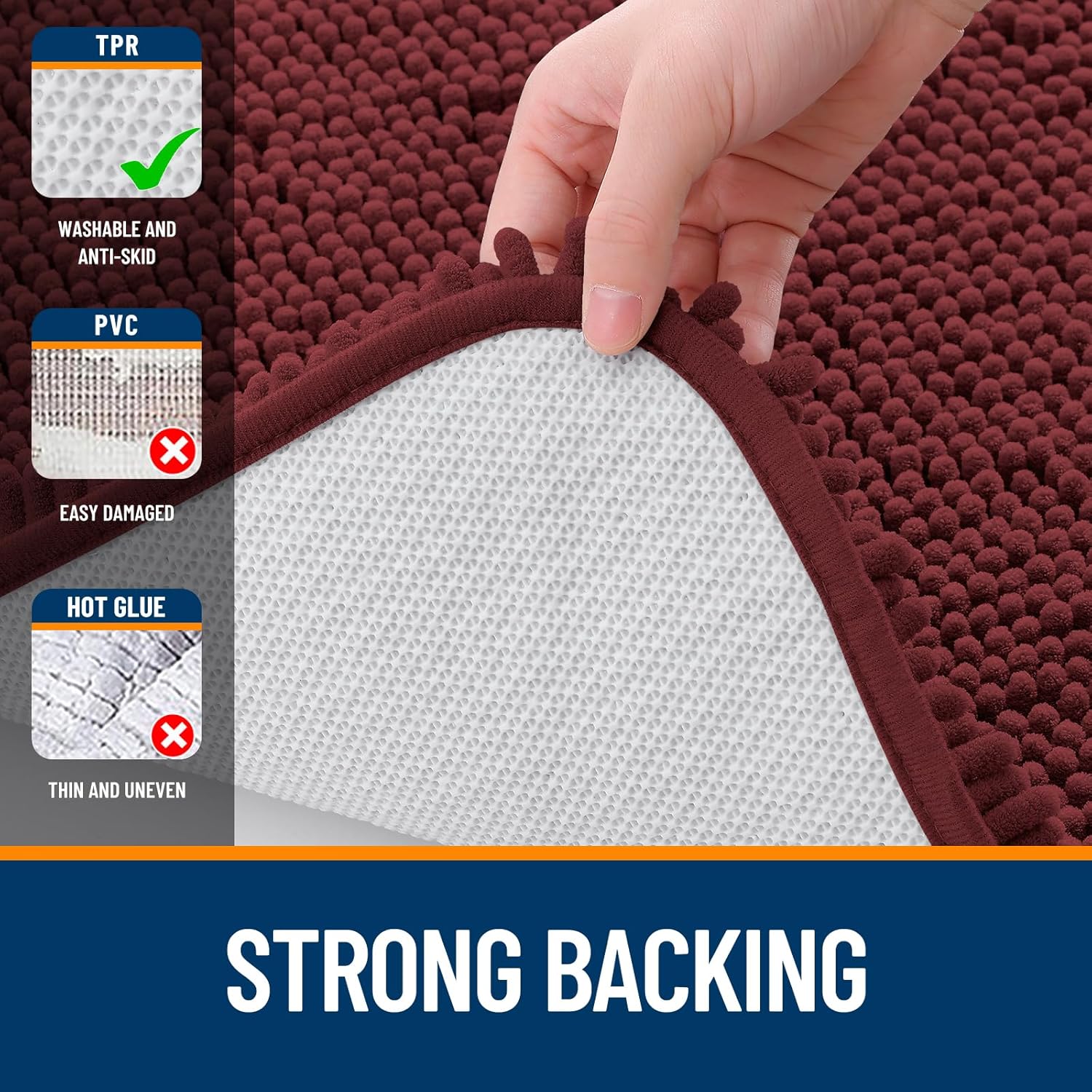 OLANLY Bathroom Runner Rug - Soft Absorbent Chenille with Rubber Backing | Quick Dry, 47x20 Inches, Andorra Red-Brown