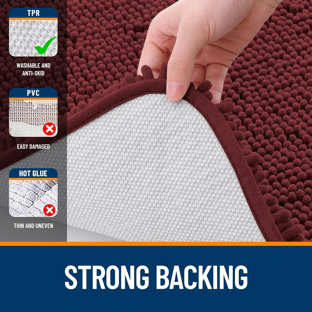 OLANLY Bathroom Runner Rugs - Soft Absorbent Chenille Bath Mats | Quick-Dry Rubber Backing 44x24, Andorra Red-Brown