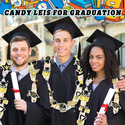 FYSUIMU Graduation Candy Lei Making Kit - Glitter Gold & Black Tubing with Congrats Grad Sticker & Ribbon