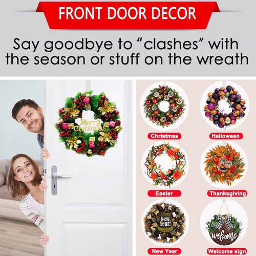 Clear Wreath Hanger Hooks - 15-Inch Non-Scratch Over The Door Hooks | 2 Pack for Fall & Christmas Decor