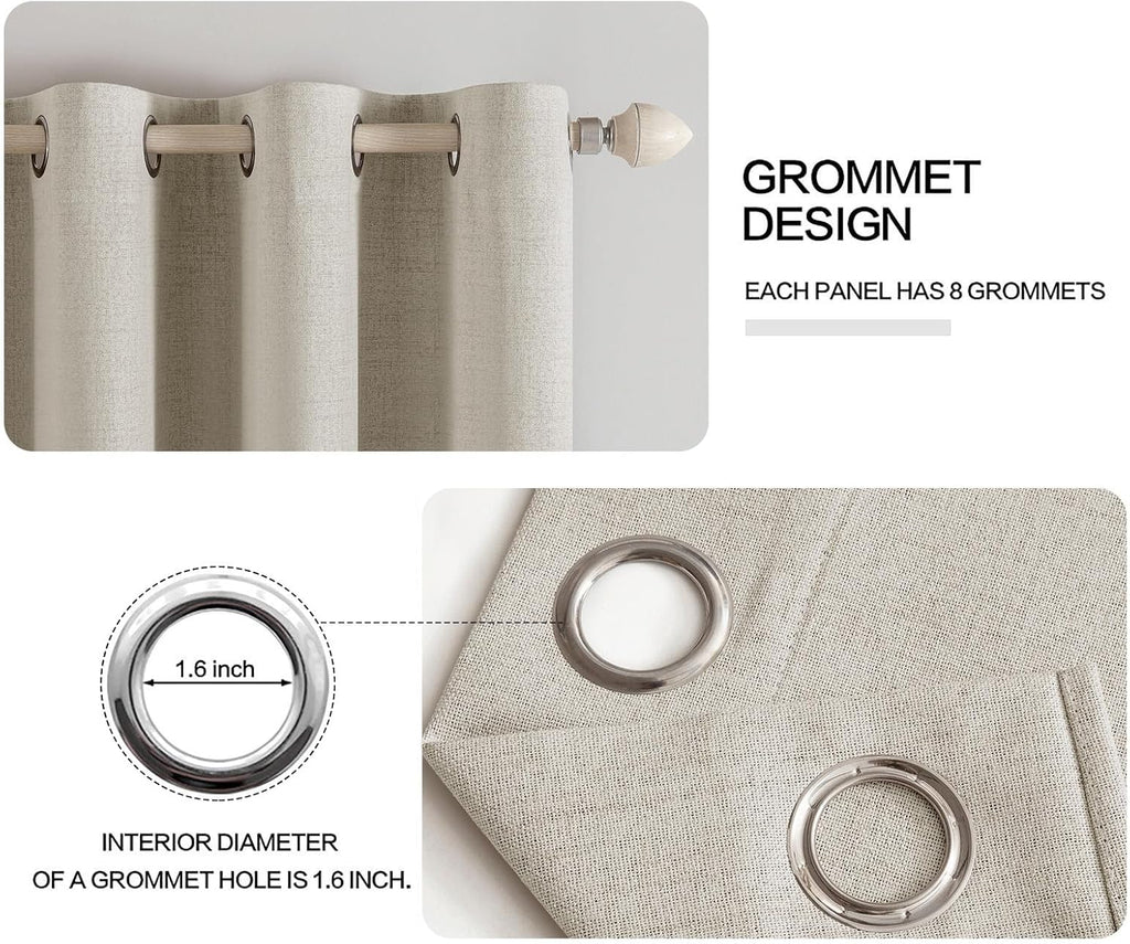 MIULEE 100% Blackout Linen Curtains - Thermal Insulated Cobblestone Grommet Drapes | 52 x 96 Inch (2 Panels)