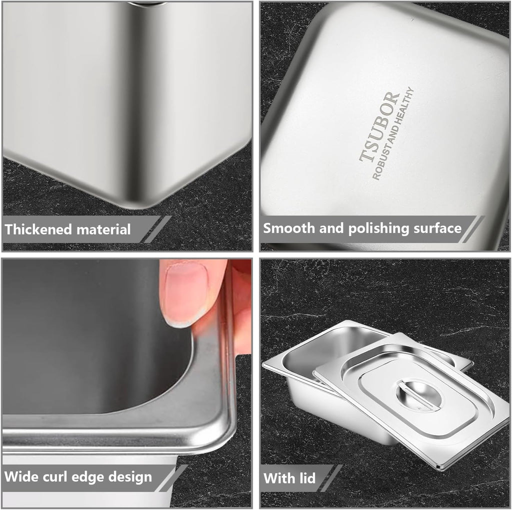 Skiennix Stainless Steel Hotel Pans - 1/2 Size, 2.5 Inch Deep, Anti-Jam Lids for Catering & Food Storage