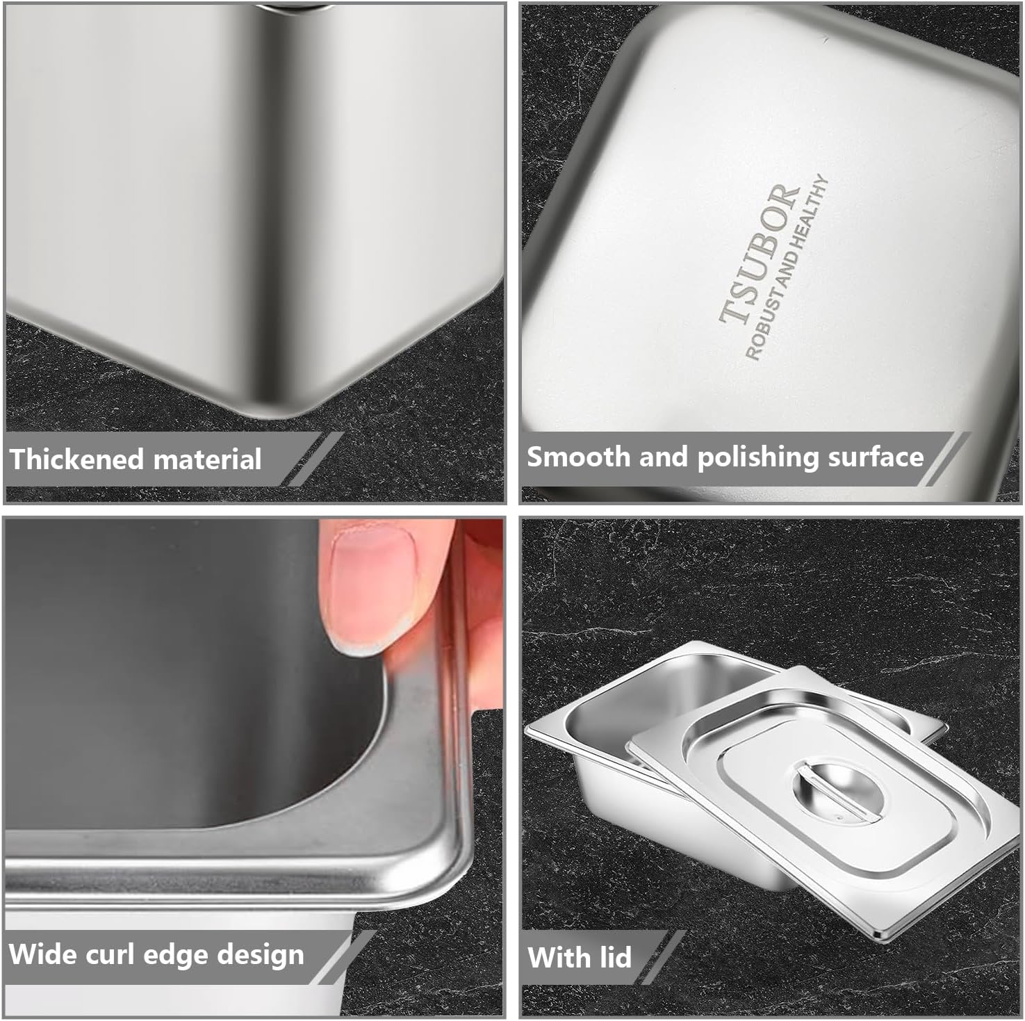Skiennix Stainless Steel Hotel Pans - 1/2 Size, 2.5 Inch Deep, Anti-Jam Lids for Catering & Food Storage