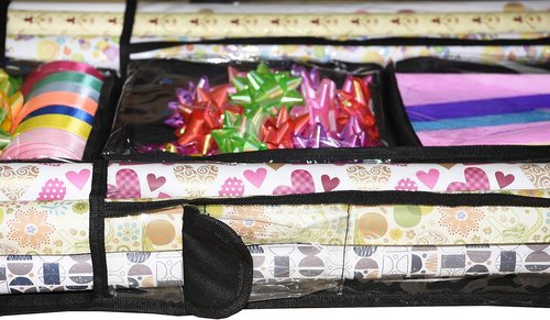 Freegrace Gift Wrap Organizer - Double-Sided 16 x 41 Inch Storage Bag for Wrapping Paper & Ribbons, Beige/Black