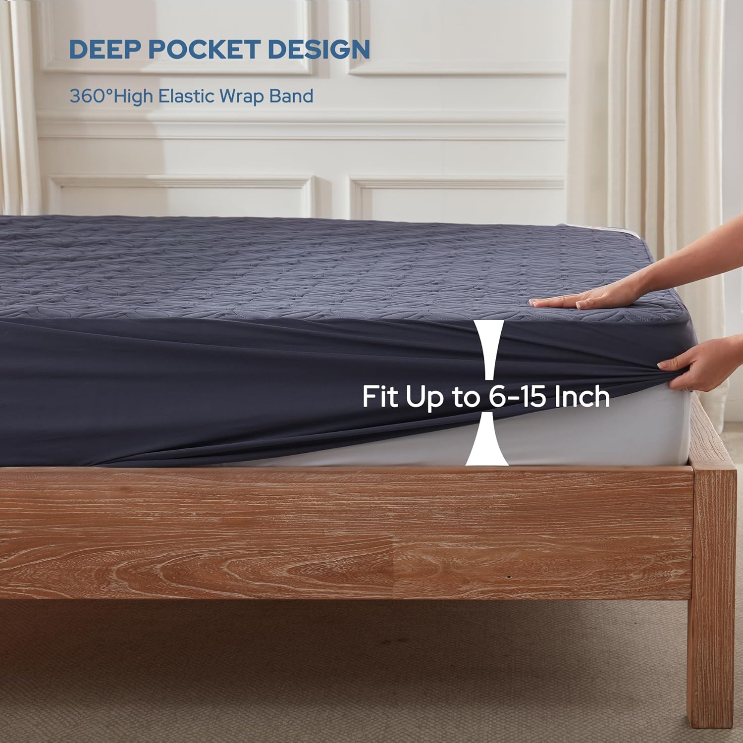 BEDLORE Waterproof Mattress Protector - Soft Twin Size Pad with Deep Pocket for 6"-15" Depth | Navy Blue