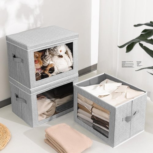 Homsorout Fabric Storage Bins - Large Lidded Storage Cubes with Window | 4-Pack for Closet & Office
