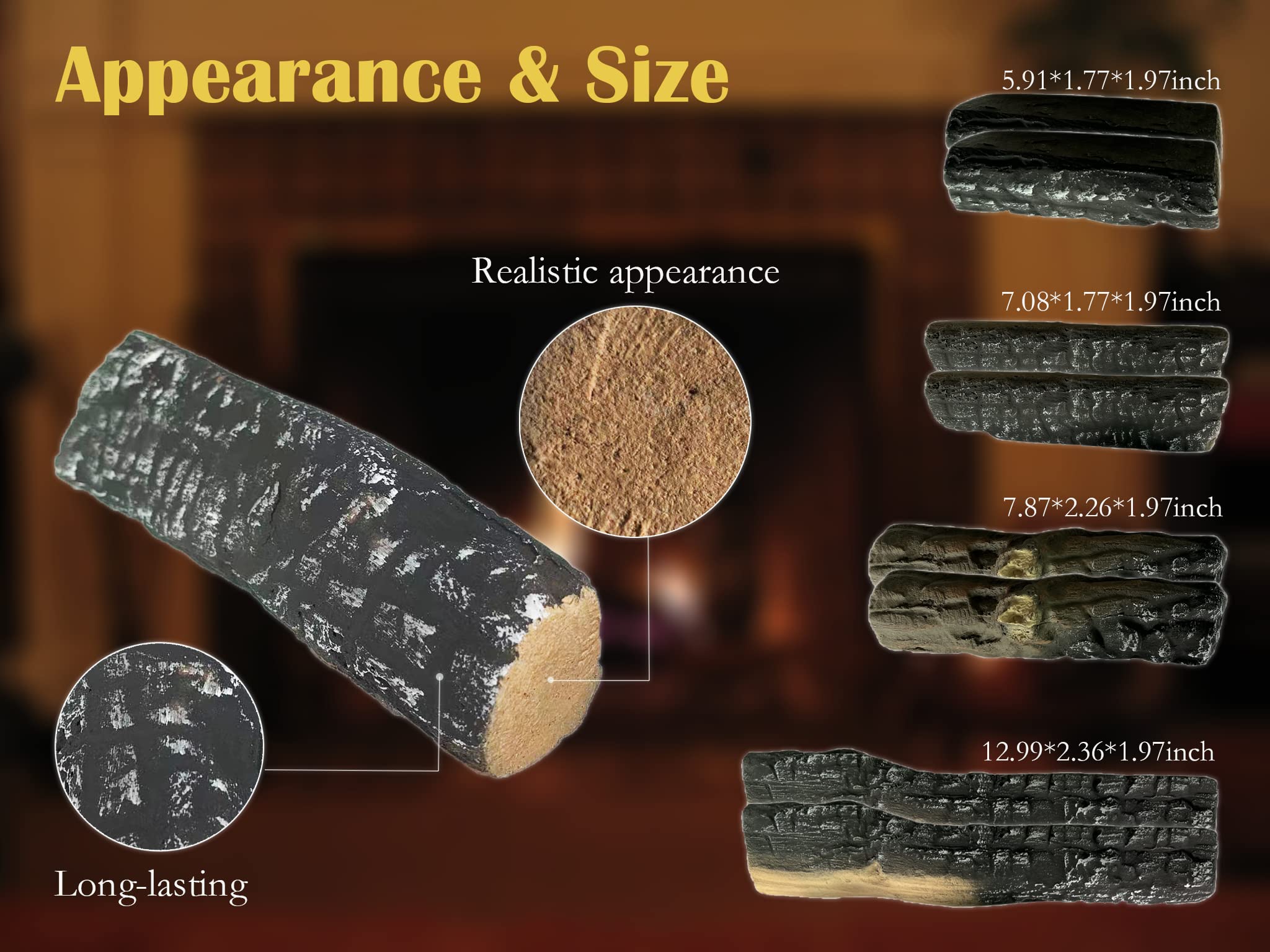 LILALIWA Gas Fireplace Logs, 8 Small Pieces Ceramic Wood Log and Accessory Set for Gas Ethanol Electric Fireplaces, Indoor or Outdoor Fireplaces, Fire Pit Decorations