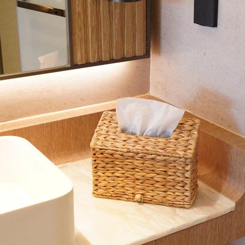 Water Hyacinth Hand Towels Box Cover for Kleenex Disposable Paper Hand Towels, Handwoven Towel Holder, Wicker Tissue Box Cover for Bathroom, Bedroom, Office, Tabletop, Kitchen