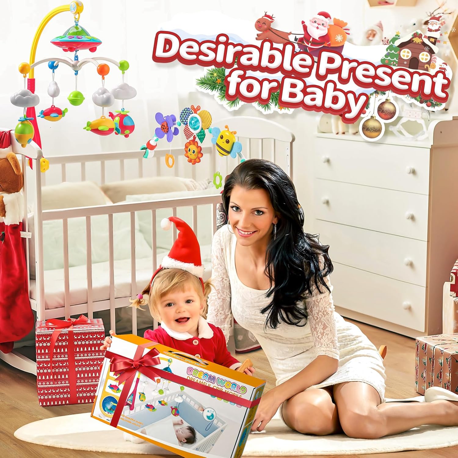 Skiennix Baby Musical Crib Mobile - Remote Control, Lights & Projector | 108 Melodies for Newborns 0-24 Months