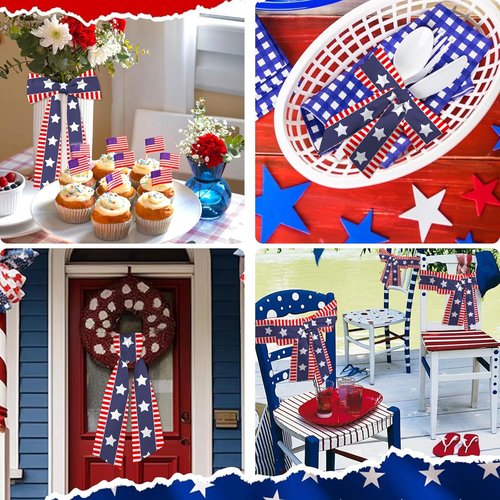 ABTOLS Patriotic Wreath Sash - Red & White Stripe Satin Ribbon for 4th of July Decor | 56'' x 4.5''