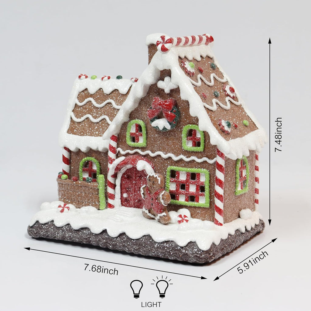 Moments In Time Gingerbread House | Light-Up Christmas Village Decoration - 7.5” Handcrafted LED Décor