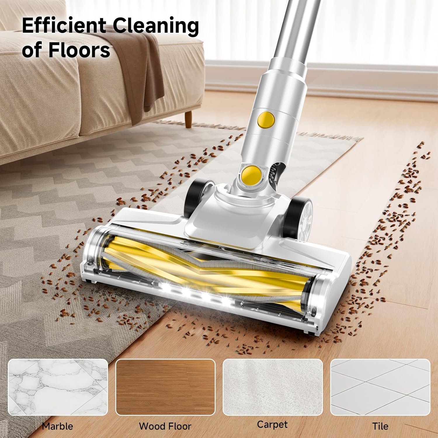Skiennix Cordless Vacuum Cleaner - 35Kpa Powerful Suction, 45-Minute Runtime, LED Display, Anti-Tangle | Yellow