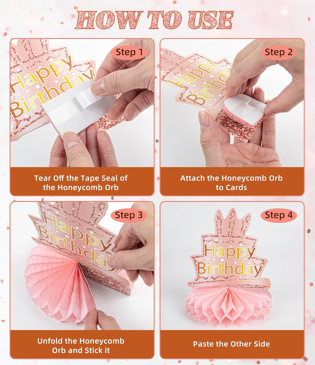 Skiennix 80th Birthday Decorations - Elegant Rose Gold Honeycomb Centerpieces | 9 Pcs Table Toppers for Women