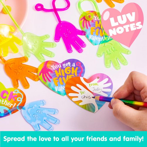 JOYIN 28 Pack Valentine's Day Sticky Hands with Cards, Classroom Exchange Gift for Kids, Classroom and Holiday Reward Prizes, Valentine’s Party Favors, Sticky Hands Toys