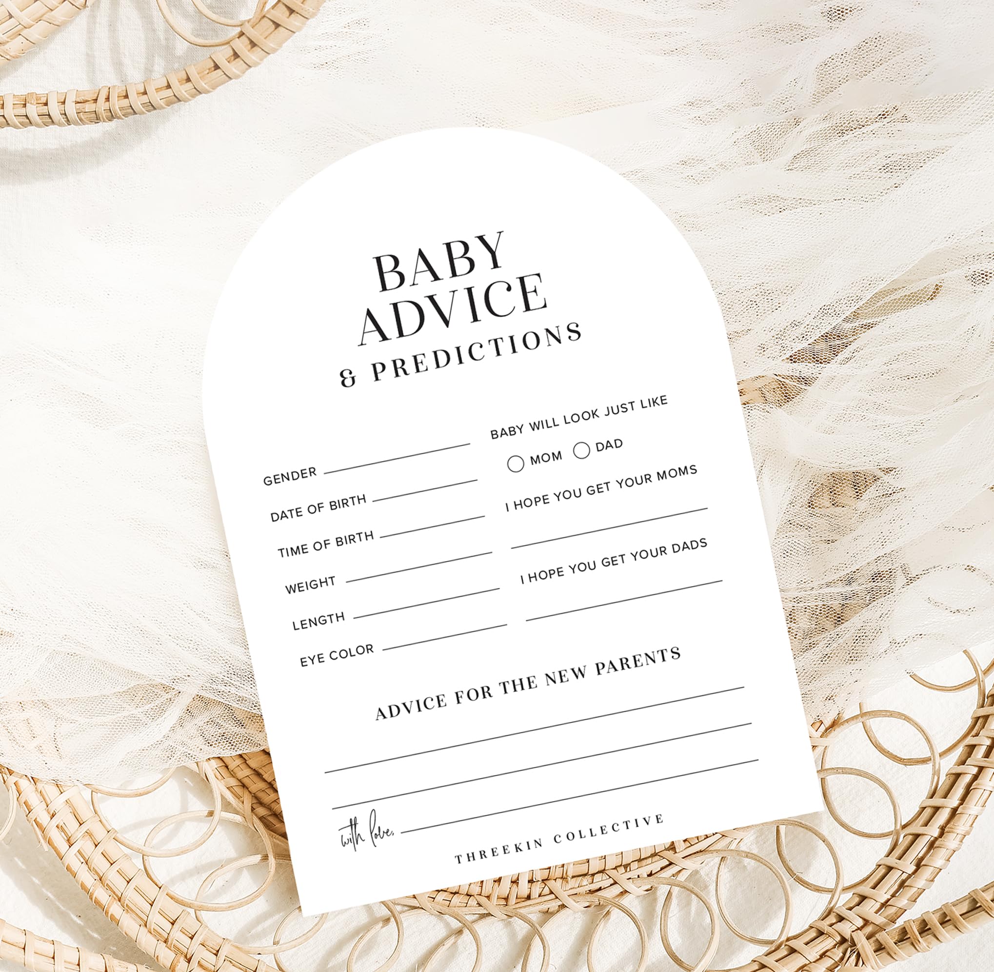 ThreeKin Collective Baby Shower Games Cards - 50 Baby Predictions and Advice Cards | 5x7 Inch Tall | Fun Gender Reveal Games for Boys & Girls | Perfect Baby Shower Game Set, US Owned Business