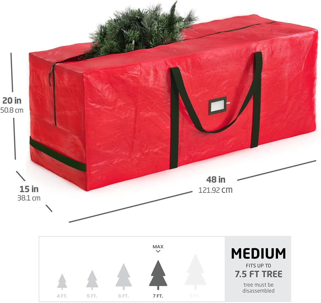 Zober Christmas Tree Storage Bag - Waterproof Protection for 7.5 Ft Artificial Trees - Durable Red Design with Label Slot