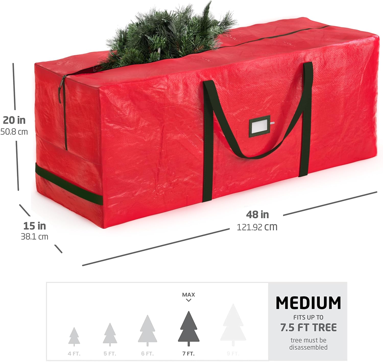 Zober Christmas Tree Storage Bag - Waterproof Protection for 7.5 Ft Artificial Trees - Durable Red Design with Label Slot