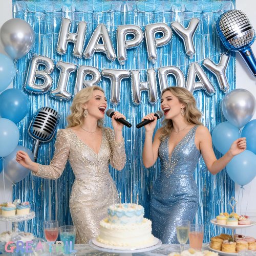 GREATRIL Blue Tinsel Curtain Backdrop - Foil Streamers for Frozen, Mermaid & Baby Parties - Set of 2